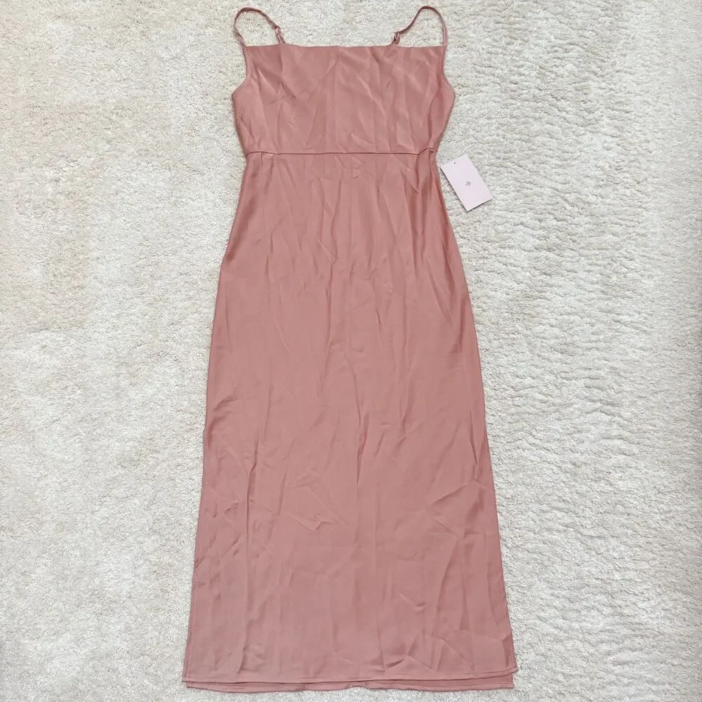 NWT BHLDN Cowl Neck Maxi Side Slit Slip Dress Dusty Rose Orange Pink 10 - Picture 3 of 12